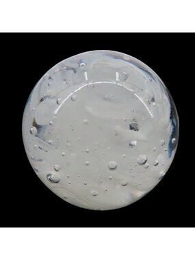 VTG 2in Glow In The Dark Glowing White Clear Swirl Bubble Glass Paperweight